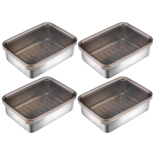 Roucerlin 4 Packung Kleiner Frischhaltedosen aus Edelstahl, 304 Edelstahl Meal Prep Vorratsdose, Küche Stapelbarer auslaufsichere Behälter mit Deckel für Lebensmittellagerung (11 OZ) von Roucerlin