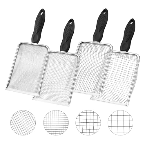 Roucerlin 4 Stück Edelstahl Erde Sieb für Gartenarbeit, Garten Sand Erde Kompost Sieb mit Griff, Garten Potting Scoop Mesh Schaufel für Sieb Felsfiltration Sieben (1/2/3,8/5 mm Mesh) von Roucerlin