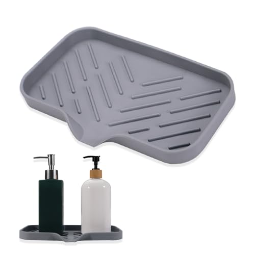 Roucerlin Badezimmer-Silikon-Seifenschale mit Ablaufauslauf, Küchenseifenablage mit Drainage, selbstentleerende Spülbeckenschale, Schwammhalter, Matte, Organizer für Spender, Schrubber, Flaschenzähler von Roucerlin