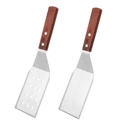 Roucerlin Professioneller kleiner Metallspatel, abgeschrägtes Design, Edelstahl-Brownie-Spatel mit Holzgriff, Servierspatel für gekochte Steak, Pizza, Pfannkuchen, Restaurants, 2 Stück von Roucerlin