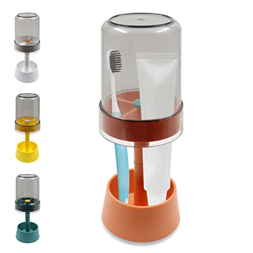Zahnbürstenhalter mit Zahnbürstenbechern/-Abdeckung, Zahnpasta-Halter, Ständer mit 3 Schlitzen, Zahnaufbewahrung, Organizer, Ständer, für elektrische Zahnbürsten, Zahnpasta (Orange) von Roucerlin