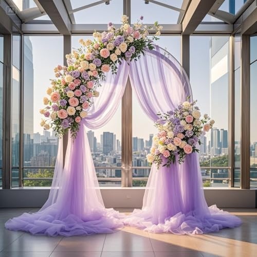 0.75x8M Hochzeitsbogen Traubogen Vorhang Hochzeit Tüll Deko Bogen Schärpen für Hochzeitsdekoration Fotografie Party Hochzeit Torbogen Zeremonie Stuhl Dekoration (Violett) von Rouhuhura