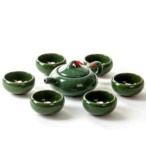 Chinesisch Kung Fu Teeservice, Koi Keramik Teekanne Set,Japanische Teetasse Handgemachte Porzellan Teekanne und 6 Teetassen Set Tee-Liebhaber Tee Set (Grün, Ökobox) von Rouhuhura