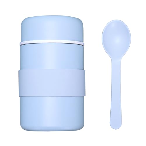 Thermobehälter für Essen 400ml - Müslibecher to go Warmhalte- & Isolierfunktion Edelstahl Thermobecher Essen auslaufsicherIdeal für Babybrei, Müsli, Suppe, Porridge, Eis & Joghurt (Blau) von Rouhuhura