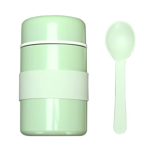 Thermobehälter für Essen 400ml - Müslibecher to go Warmhalte- & Isolierfunktion Edelstahl Thermobecher Essen auslaufsicherIdeal für Babybrei, Müsli, Suppe, Porridge, Eis & Joghurt (Grün) von Rouhuhura