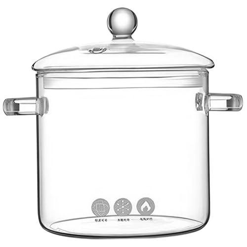 Rouloudun Glaspöpfe zum Kochen auf Herd, Clear Glass Sarker Pot 3L Großer Kochgeschirr Herd Top Safer Borosilikat -Topf mit integrierten Griffen von Rouloudun