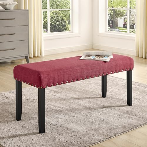 Roundhill Furniture Biony Esszimmerbank aus Stoff mit Nagelkopfbesatz, Rot von Roundhill Furniture