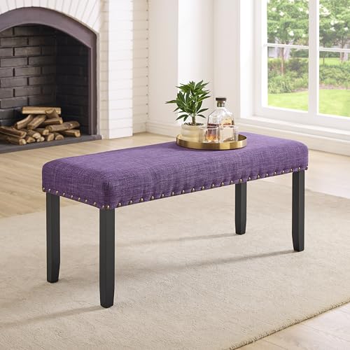 Roundhill Furniture Biony Esszimmerbank aus Stoff mit Nagelkopfbesatz, Violett von Roundhill Furniture