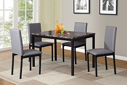 Roundhill Furniture D007WH 5-teiliges Geschirrset aus Metall mit laminierter Oberfläche aus Marmor, weiß von Roundhill Furniture