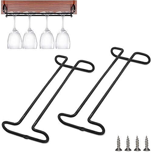 2 Stücke Metall Weinglashalter, Hängender Weinglashalter, Eisen Weinglashalter, Rail Weinglashalter, Weinglashalter mit Schrauben, Einer Man Kann 2-4 Weingläser, für Küche, Bars, Pubs (Schwarz) von DUOHERESHUI