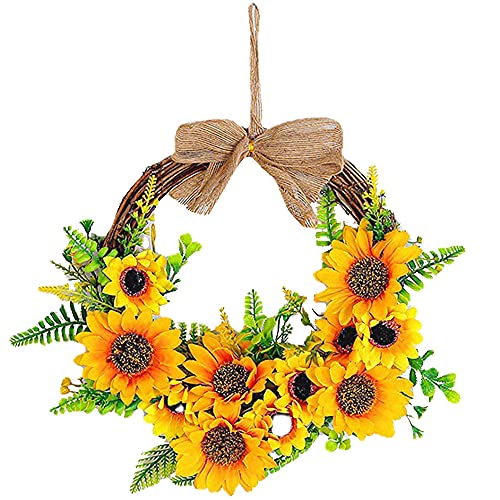 DUOHERESHUI Kunstblumen Kranz Deko, Sonnenblume Kranz, Outdoor Türkranz, Kranz für Haustür, Handgefertigte Wandkranz, für Zuhause, Parties, Türen, Hochzeiten von Cbchqdet