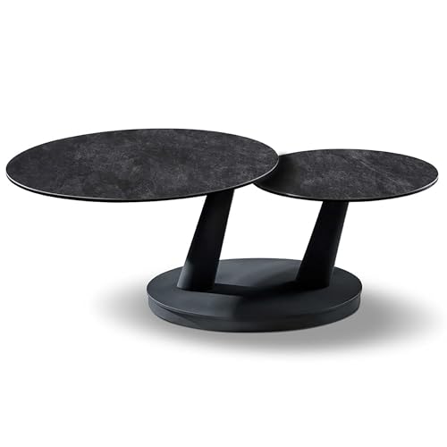 Couchtisch Sapporo – Ø 80 x 45 cm – drehbar – Metall und Stein – schwarzer Marmor von Rousseau