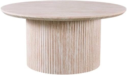 Lagos' 80 cm Round Coffee Tisch Travertine Beige | Matte MDF Struktur, 25 mm MDF Top mit 3D Papier | 38 x 80 x 80 cm von Rousseau