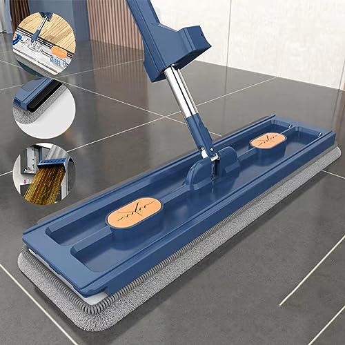 GroßE Flacher Mop Hands Free Professional Microfiber Floor Cleaning Mop Multifunktionaler Handwaschmop Edelstahlgriff Wiederverwendbare Waschbare Mop Pads Ausziehbarer Klappbarer Stiel (Blau+4 Pad) von routinfly