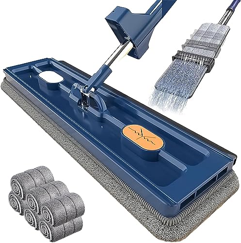 GroßE Flacher Mop Hands Free Professional Microfiber Floor Cleaning Mop Multifunktionaler Handwaschmop Edelstahlgriff Wiederverwendbare Waschbare Mop Pads Ausziehbarer Klappbarer Stiel (Blau+6 Pad) von routinfly