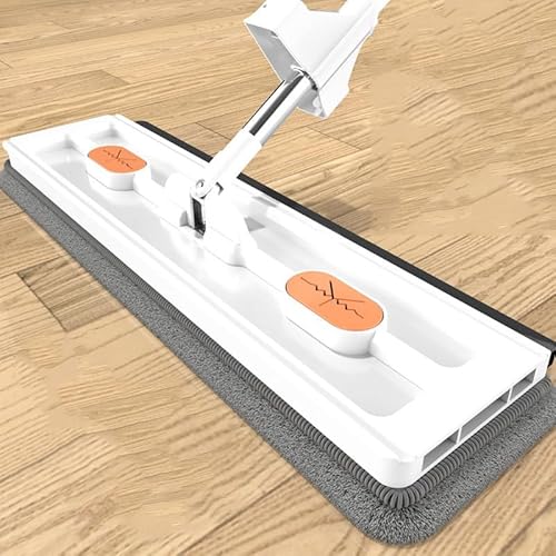 GroßE Flacher Mop Hands Free Professional Microfiber Floor Cleaning Mop Multifunktionaler Handwaschmop Edelstahlgriff Wiederverwendbare Waschbare Mop Pads Ausziehbarer Klappbarer Stiel (Weiß+6 Pad) von routinfly
