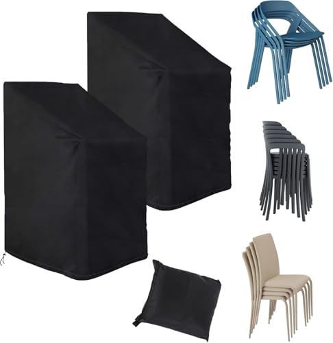 2 Stück Gartenstuhl Abdeckung Wasserdicht, 75x75x120cm, 600D Stapelstühle Abdeckplane für Gartensessels, Schutzhülle Gartenstühle Winddicht Schutzhülle Stapelstühle, Abdeckung Gartenstühle von Rouzin