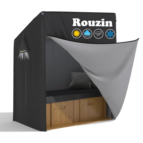 Rouzin Strandkorb Schutzhülle Wasserdicht, 420D Strandkorb Abdeckung UV Beständig, Abdeckhauben für Strandkorb Winddicht 120*90*155/140 cm, Strandkorbhülle mit Belüftungsöffnungen von Rouzin