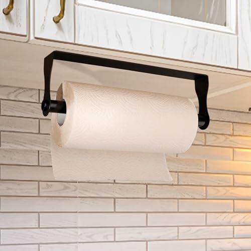 Rouzin Küchenrollenhalter ohne Bohren, Küchenrollenhalter Wand Klopapierhalter, Papierhalter Wand Selbstklebend, Geeignet für Schränke, Schreibtische (Schwarz) mit Schrauben, Zwei Montagearten 30cm von Rouzin