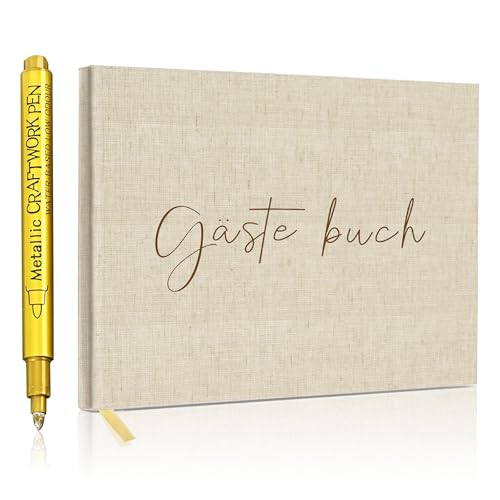 Rouzin Gästebuch Hochzeit mit Stift (144 Seiten), Goldfolienveredelung, Gästebuch Blanko für Hochzeit, Geburtstag, Abschluss, Babyparty, 17x23cm (72 Doppelseiten) von Rouzin