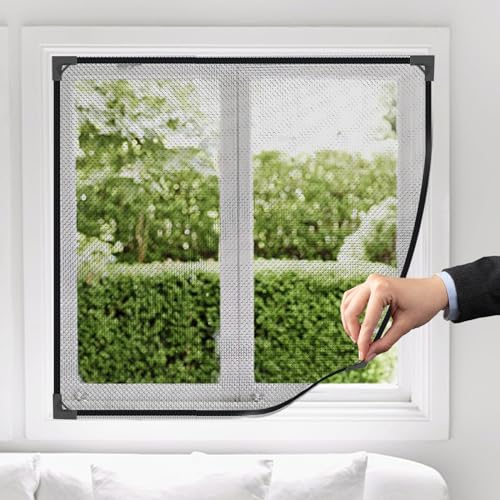 Scherbarer DIY Fliegengitter Fenster Magnet Weiß - Max 150x130cm, Insektenschutz Magnetfenster, Fenster Mückengitter, Halten Sie Moskitos/Insekten/Fliegen, Kein Bohren Erforderlich Rouzin von Rouzin