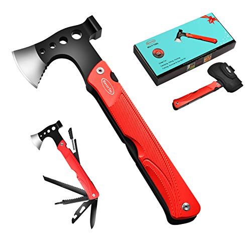 Camping Zubehör Multitool Beil Geschenke: Multifunktionswerkzeug Axt Geschenke für Männer Papa Ihn, 14 in 1 Axt Hammer Messer Säge Flaschenöffner Feuerstarter Pfeife für Camping Survival Wandern von RoverTac