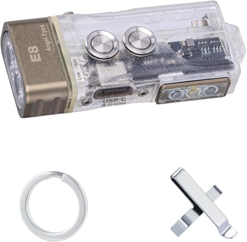 RovyVon E8 EDC Taschenlampe Aufladbar,Doppelnetzteil Kompatibel mit AAA Batterie,500 Lumen 4000K Hoher CRI Taschen-Taschenlampe mit 365nm & Rot & Weiß Seitenlicht,IPX6 von RovyVon