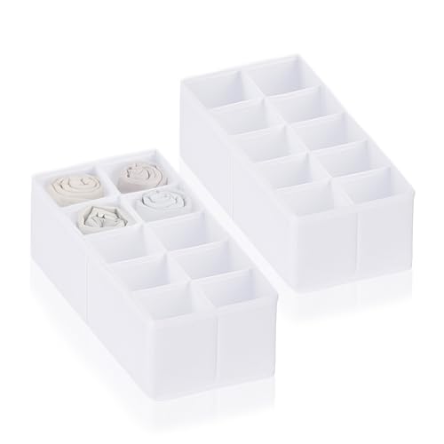 ROW&LINE® – Home Organizer – 10 extra hohe Fächer für Kleidung, Wickeltisch & Zubehör – Aufbewahrungsboxen aus Stoff – strapazierfähig & abwaschbar für Kleiderschrank & Schublade – weiß – Size: 2x M+ von Row & Line