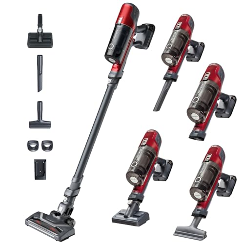 Rowenta X-Pert 6.60 Animal Akkustaubsauger, 100W Leistung, 45 Min Laufzeit, kabellos & beutellos, LED-Düse, herausnehmbarer Akku, inkl. Fugendüse, Wandhalterung und Tierhaarbürste, rot/schwarz, RH6878 von Rowenta