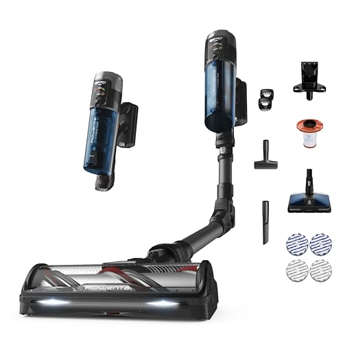 Rowenta X-Force Flex 12.60 Neo Allergy Aerospin Akkustaubsauger, 60 Min. Laufzeit, 150 Air Watt, kabellos, automatische Anpassung der Saugleistung, Flex-Technologie, LED-Display, blau/grau, RH9LC0WO von Rowenta