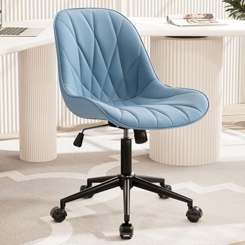 Rowill Ergonomischer Bürostuhl ohne Armlehnen, 360° drehbar, Schreibtischstuhl mit Rollen und Rückenstütze für Arbeitszimmer, höhenverstellbar, Rollen für Schlafzimmer, Blau von Rowill