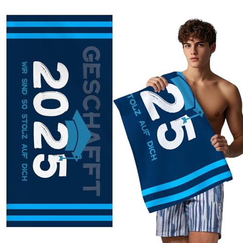 Rowjoy Strandtuch Abitur 2025 Geschenke, Mikrofaser Strandtuch 80x160cm, Abitur Geschenk Idee Handtuch für Junge und Mädchen (Blau) von Rowjoy