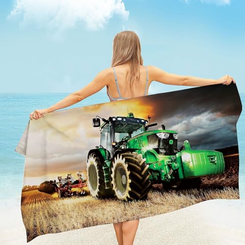 Rowjoy Traktor Strandtuch, 70 x 140cm Mikrofaser Strandtuch, Badetuch Handtuch für Kinder,Damen,Herren, Sandfrei für Strand, Pool, Schwimmen, Badezimmer(T2-70x140cm) von Rowjoy