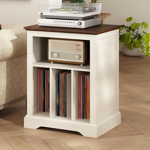 Farmhouse Plattenspielerständer, 3-stöckiger Beistelltisch, Plattenständer mit Vinyl-Schallplatten-Aufbewahrung, hält bis zu 160 Alben, Holz-Schallplattenhalter, Schrank, Ausstellungsregal für Farmhouse Plattenspielerständer, 3-stöckiger Beistelltisch, Plattenständer mit Vinyl-Schallplatten-Aufbewahrung, hält bis zu 160 Alben, Holz-Schallplattenhalter, Schrank, Ausstellungsregal für von RowyPoey