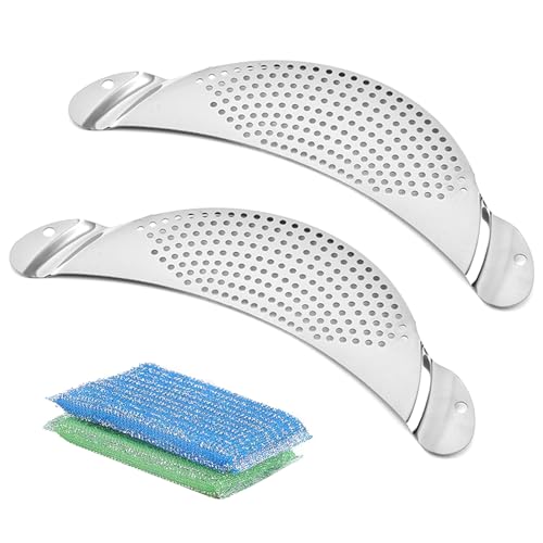 RoxNvm Abgiesshilfe für Töpfe, 2Stück Nudelsieb Edelstahl, Ø 26cm Abgießhilfe für töpfe mit Putzschwamm, Abtropfsieb Edelstahl, Topfsieb Abgießdeckel Schnappsieb für Kochtöpfe Schüsseln Nudeln Gemüse von RoxNvm