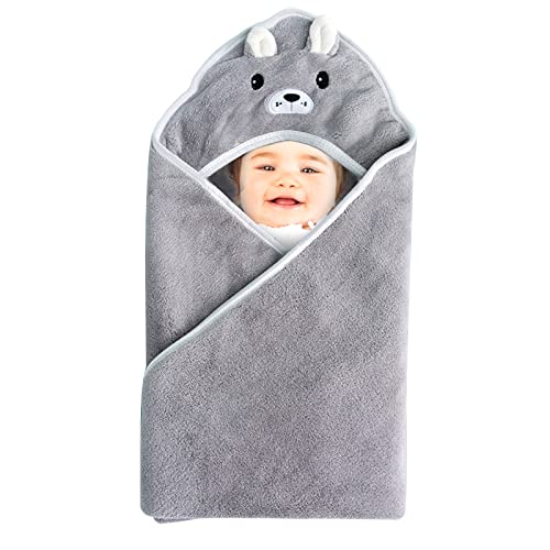 RoxNvm Baby Handtuch Kapuze, Baby Badetuch, Tier Design Neugeborenen Handtücher für Bad 80 * 80cm Ultra weich saugfähig für Jungen und Mädchen (Grau) von RoxNvm