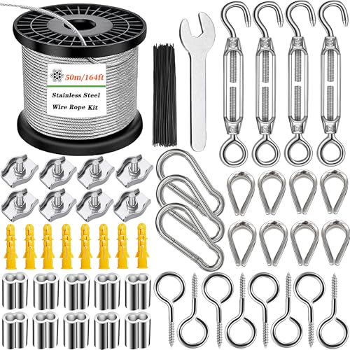 2MM Drahtseil-Kit, 50M Vinyl beschichtet Edelstahlkabel, M4 Spannschlösser, für Garten Spalier, String Lichter, Vorhänge von Roxanned