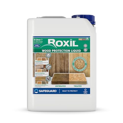 Roxil Holzschutzflüssigkeit- 10 Jahre Witterungsschutz und Hydrophobierung für Weichholz und gealtetes Hartholz - Einfacher Holzzaun Schutz - Gegen Moos- und Algenabbildung 5 Liter von Roxil