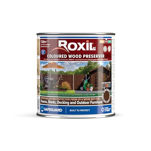 Roxil PC Farbiger Holzschutz (1L) Gebrannter Umber - Schnell trocknend – Satin Finish | UV-beständig | Holzbeize für Hart- und Weichholz im Innen- und Außenbereich von Roxil