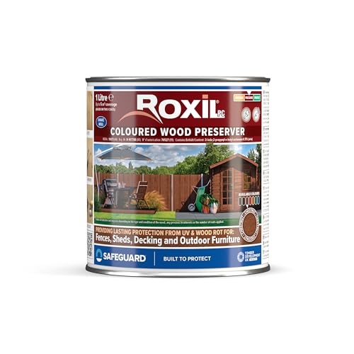 Roxil PC Farbiger Holzschutz (1L) Kastanienbraun - Schnell trocknend – Satin Finish | UV-beständig | Holzbeize für Hart- und Weichholz im Innen- und Außenbereich von Roxil