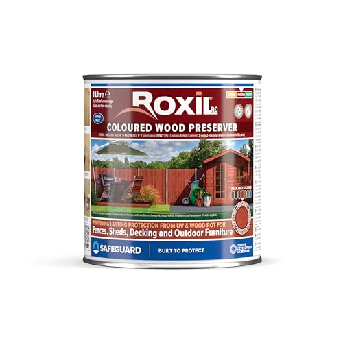 Roxil PC Farbiger Holzschutz (1L) Rote Zeder - Schnell trocknend – Satin Finish | UV-beständig | Holzbeize für Hart- und Weichholz im Innen- und Außenbereich von Roxil