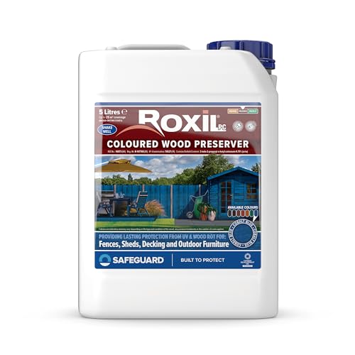 Roxil PC Farbiger Holzschutz (5L) Kobaltblau - Schnell trocknend – Satin Finish | UV-beständig | Holzbeize für Hart- und Weichholz im Innen- und Außenbereich von Roxil