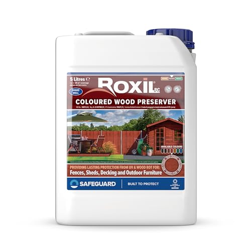 Roxil PC Farbiger Holzschutz (5L) Rote Zeder - Schnell trocknend – Satin Finish | UV-beständig | Holzbeize für Hart- und Weichholz im Innen- und Außenbereich von Roxil