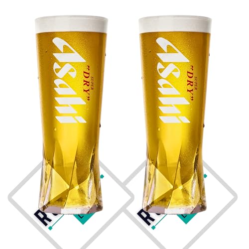 Roxley Asahi Lager Beer X2 Pint-Glas | 56 cl Asahi-Gläser | kommt auch mit 2 Marken-Bierdeckeln von RoxleyLtd