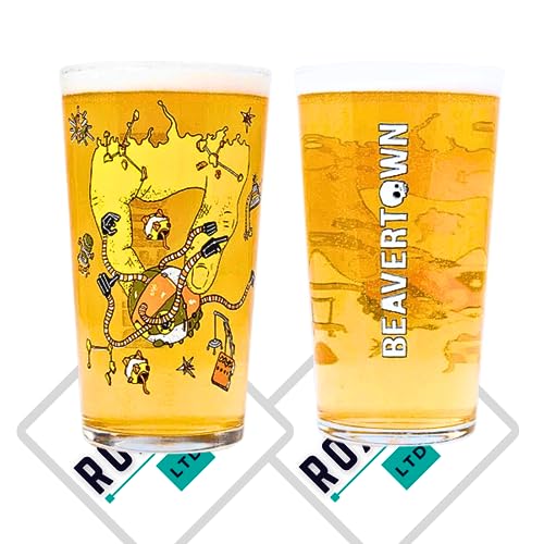 Roxley Beavertown Nanobot Pint-Glas, 2 Stück, mit 2 Marken-Bierdeckeln von RoxleyLtd