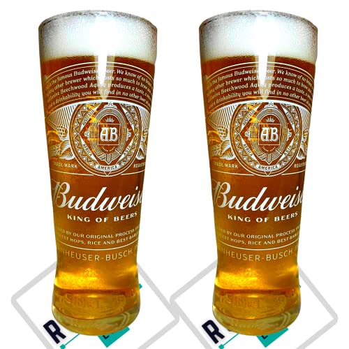 Roxley Budweiser X2 Lager Glasgläser, auch mit 2 Marken-Bierdeckeln von RoxleyLtd