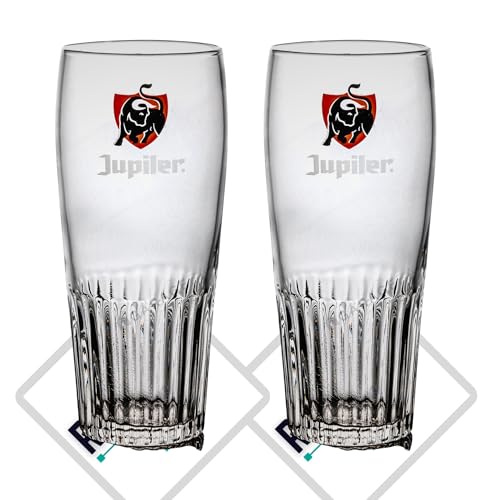 Roxley Jupiler Lager Beer X2 Half Pint Glas | 33cl Jupiler Gläser | Kommt auch mit 2 Marken-Bierdeckeln von RoxleyLtd