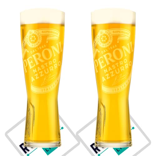 Roxley Peroni Pint-Glas, 2 Pint-Gläser, mit 2 Marken-Bierdeckeln von RoxleyLtd