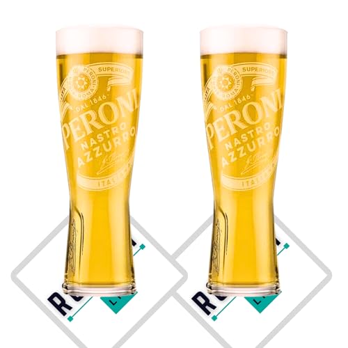 Roxley Peroni X2 Halbes Pint-Glas, 28 cl Peroni-Gläser, auch mit 2 Marken-Bierdeckeln von RoxleyLtd