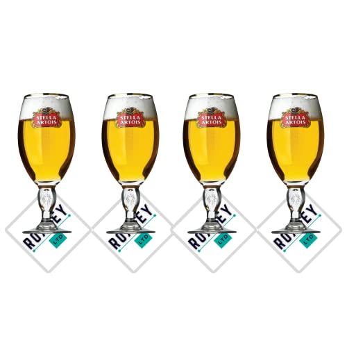 Roxley Stella Pint-Gläser X4 | auch mit X4 Marken-Bierdeckel | Lager Beer 56 cl Größe Glas Männerhöhle | Hergestellt in Großbritannien von RoxleyLtd